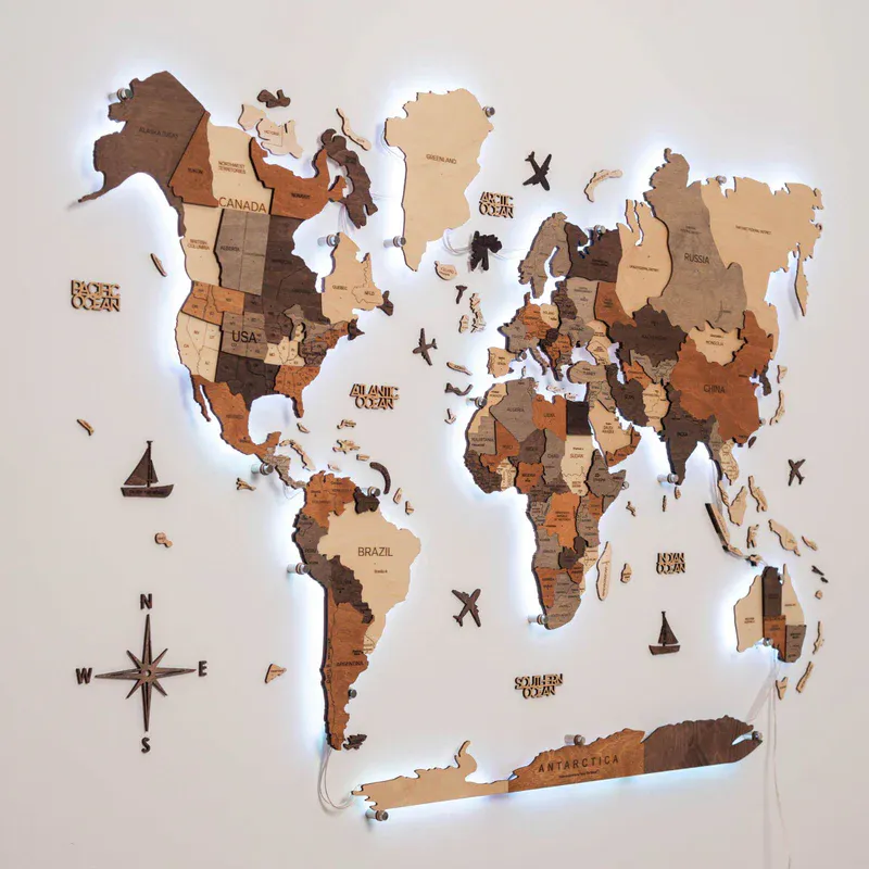3D LED Verdenskart i Tre Multicolor – World Map 3.0 Enjoy The Wood